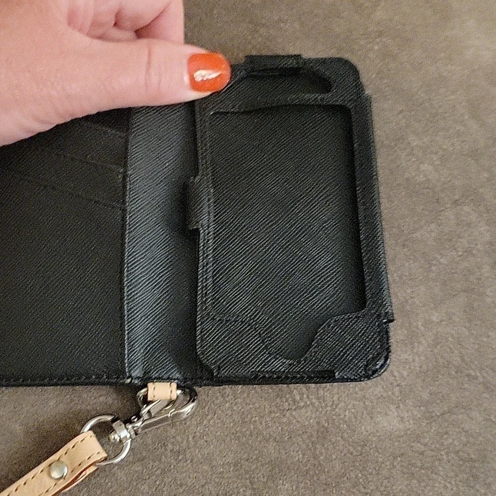Vtg 1990s MICHAEL KORS Black Patent Logo Mini Wallet Flip Phone Case Wristlet